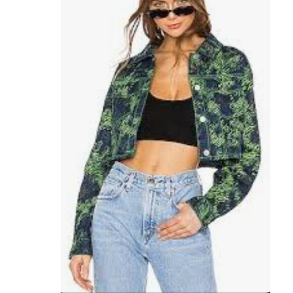 I.AM.GIA Sinead‎ Jacket in Green Tiger Print Cropped Jean Jacket Womans Large - Picture 1 of 9
